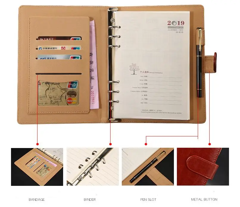 PU Leather Custom Organizer Planner Loose-Leaf Binder Diary