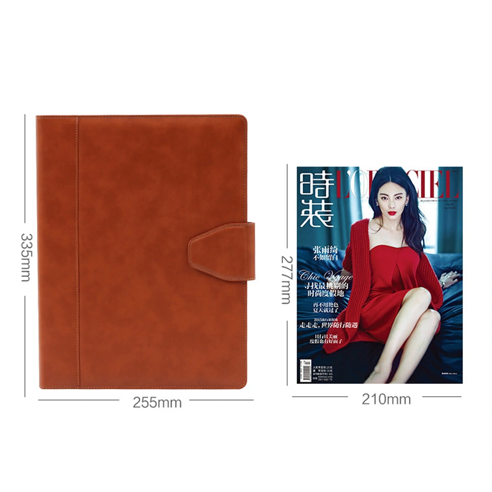 PU Leather Folder Calculator Portfolio 4 Hole Ring Binder with Card Slots, Pen Loops and Magnet Flap Close